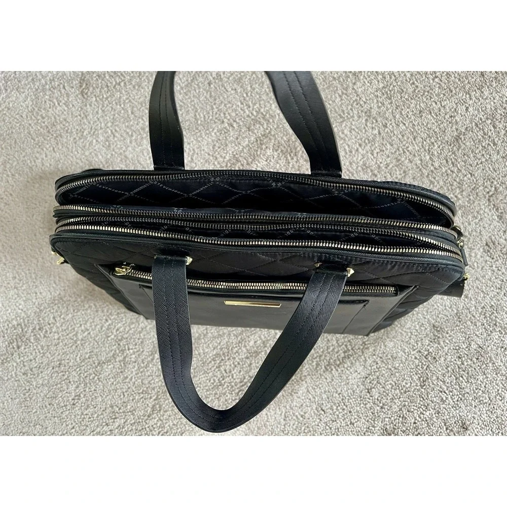 Steve Madden Black Quilted Laptop Work Satchel Bag Zip Detachable Strap Spacious